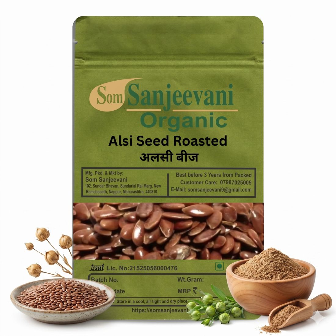 Som Sanjeevani Organic Alsi Seeds Roasted|Improves Gut Function & Support Heart Health
