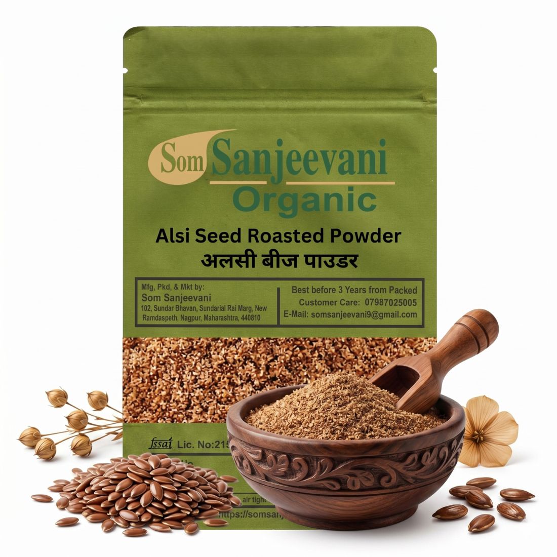 Som Sanjeevani Organic Alsi Seed Roasted Powder|Fiber-Rich Omega Blend for Daily Nutrition & Wellness