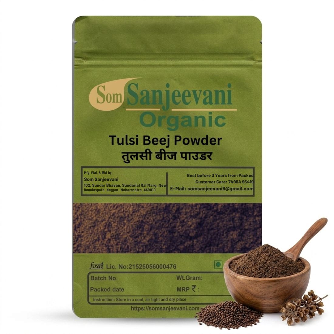 Tulsi Beej Powder|Basil Seeds|Sweet Basil Seeds Som Sanjeevani Organic For Herbal Wellness Support for Daily Balance