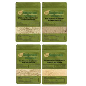 Shatavari-Kali Musli-Kaunch Beej-Ashwagandha-200G-4 each50g-Natural-प्राकृतिक-Som Sanjeevani organic