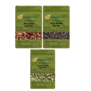 Alsi Seeds-Chia Seeds-Pumpkin Seeds-300g-each 100g-Natural-प्राकृतिक-Som Sanjeevani organic