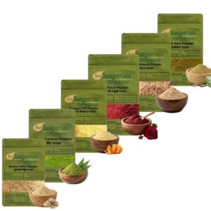 Combo Skin Care Powder|Multani|Neem|Orange Peel|Rose Petal|Sandalwood|Aloevera(Pack 6) Som Sanjeevani Organic For|each100g|Original