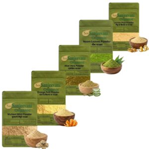 Combo Skin Care Powder|Multani|Neem|Orange Peel|Lemon Peel|Aloevera(Pack 5)Som Sanjeevani Organic  For|each50g|Original