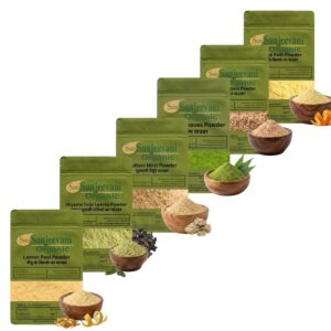 Combo SkinCarePowder|Sandalwood|Neem|Multani mitti|Lemon Peel|Tulsi|Orange Peel(Pack 6) Som Sanjeevani Organic For|each50g|Original