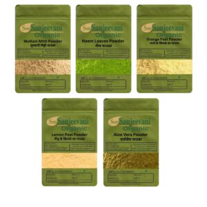 Som Sanjeevani Organic Combo Skin Care Powder|Multani|Neem|Orange Peel|Lemon Peel|Aloevera(Pack 5)|each50g