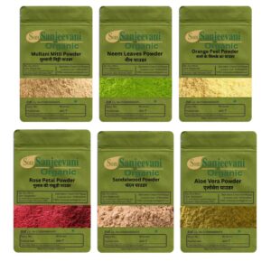 Som Sanjeevani Organic Combo Skin Care Powder|Multani|Neem|Orange Peel|Rose Petal|Sandalwood|Aloevera(Pack 6)|each100g
