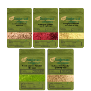 Som Sanjeevani Organic Combo Skin Care Powder|Sandalwood|Orange Peel|Rose PetalNeem|multani(Pack 5)|each100g