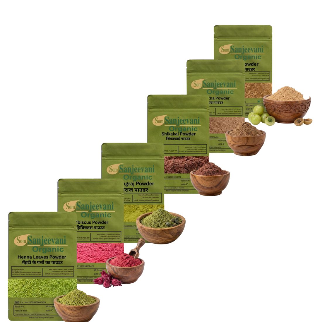 Combo Hair Care|Amla|Reetha|Shikakai|Bhringraj|Hibiscus|Henna|(Pack 6)Som Sanjeevani Organic For|each100|Original