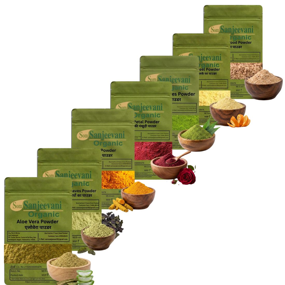 Combo Skin Care|Rose Petal|Sandalwood|Neem|Orange Peel|Tulsi|Aloe Vera|Turmic(Pack 7)Som Sanjeevani Organic For|each100g|Original
