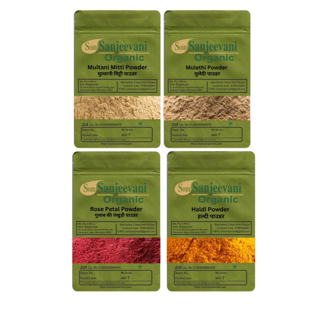 Combo Skin Carec|Rose Petal|Turmeric|Mulethi|MultaniMitti|(Pack 4)Som Sanjeevani Organic For|each100