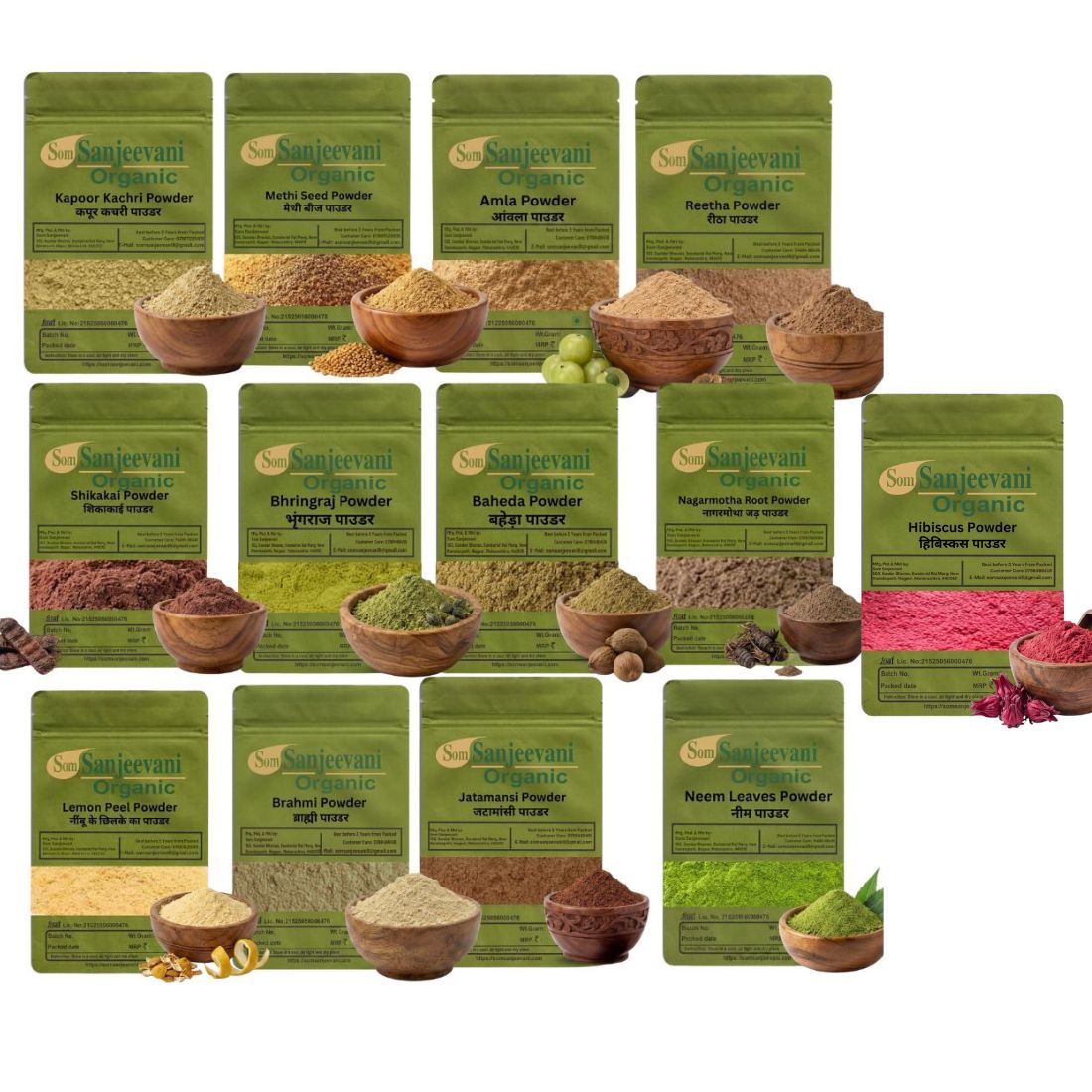Combo Hair Care|Kapoor Kachri|Methi Dana|Amla Seedless|Reetha |Shikakai|Bhringraj|Neem|Nagarmotha|Brahmi|Baheda| Lemon Peel|Jatamansi|Hibiscus|(Pack13)Som Sanjeevani Organic For|each100g|Original