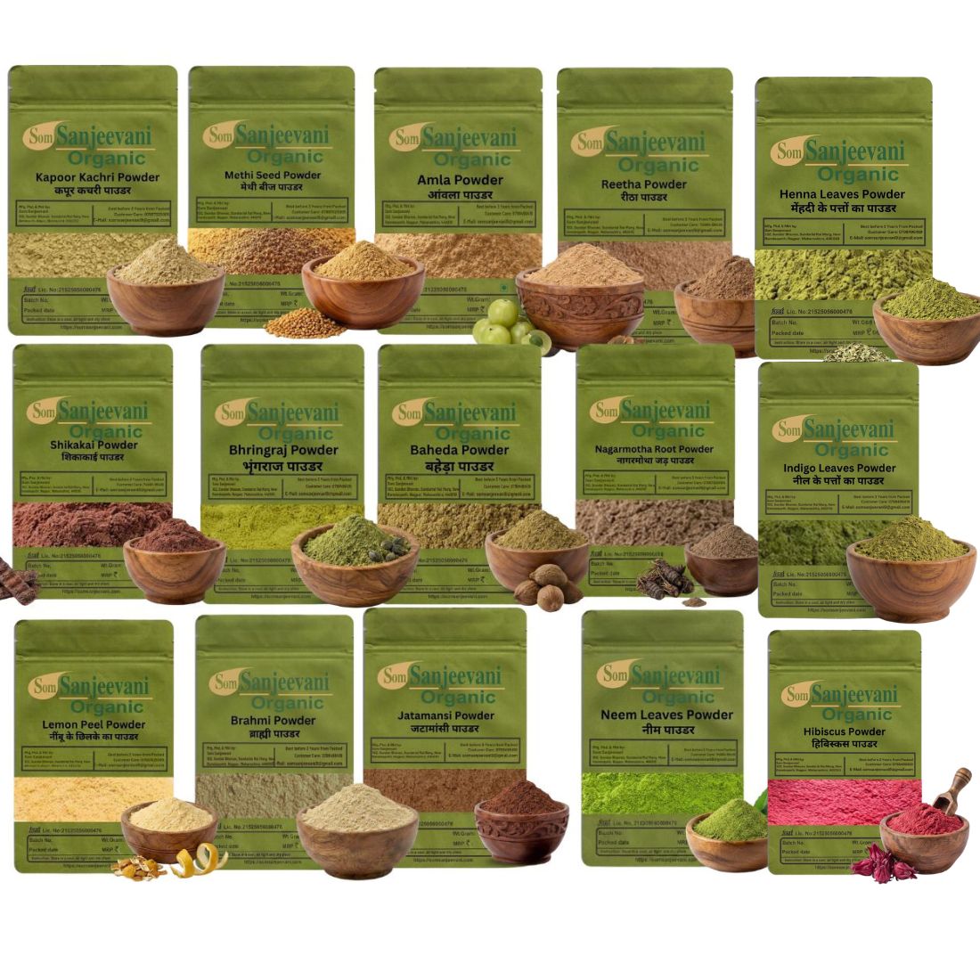 Combo Hair Care|Kapoor Kachri|Methi Dana|Amla Seedless|Reetha |Shikakai|Bhringraj|Neem|Nagarmotha|Brahmi|Baheda| Lemon Peel|Henna|Indigo|Jatamansi|Hibiscus|(Pack 15)Som Sanjeevani Organic For|each100g|Original